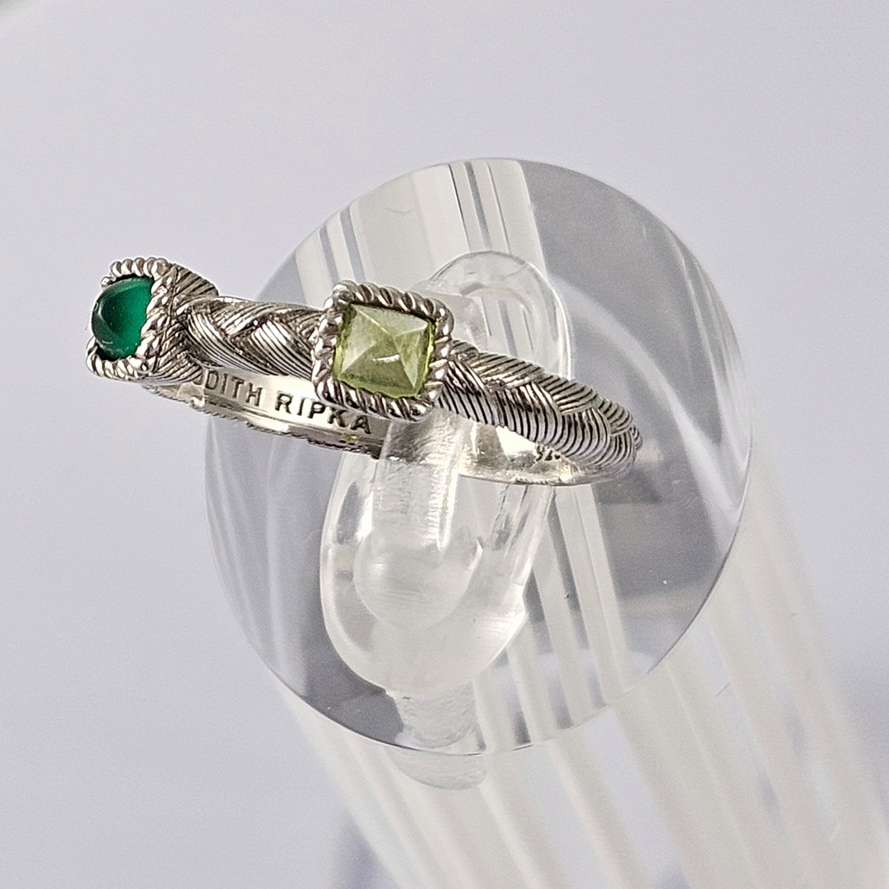 Judith Ripka 925 Sterling Silver Ring Signed Bezel Gemstones Sz OS Green - Picture 3 of 7